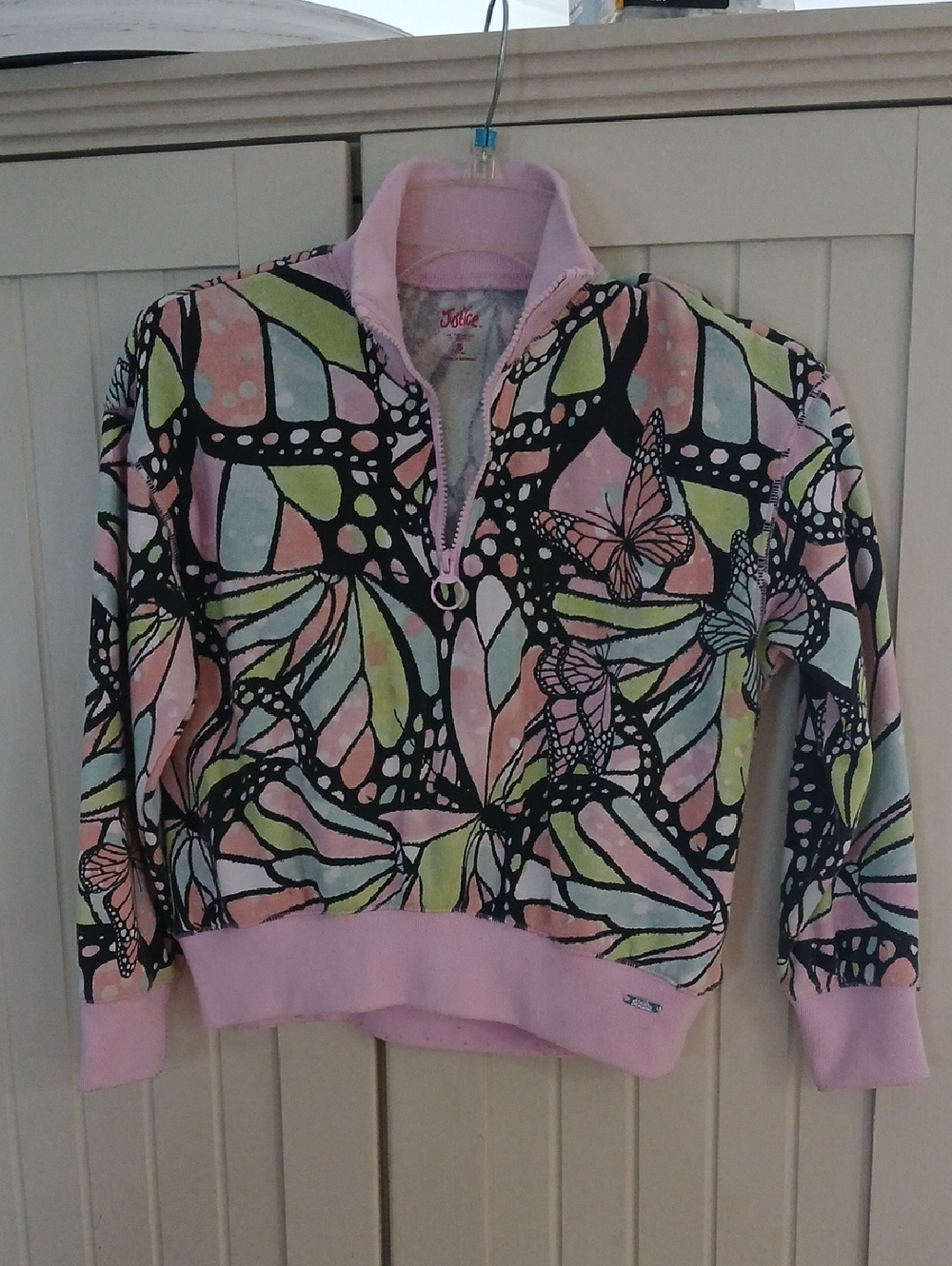 Justice Pink Multicolor Butterfly Half-Zip Top